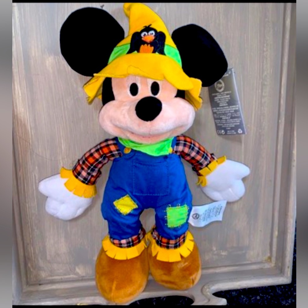 Mickey Mouse Scarecrow Plush EUC Clean Fall Halloween Stuffed Animal 16"